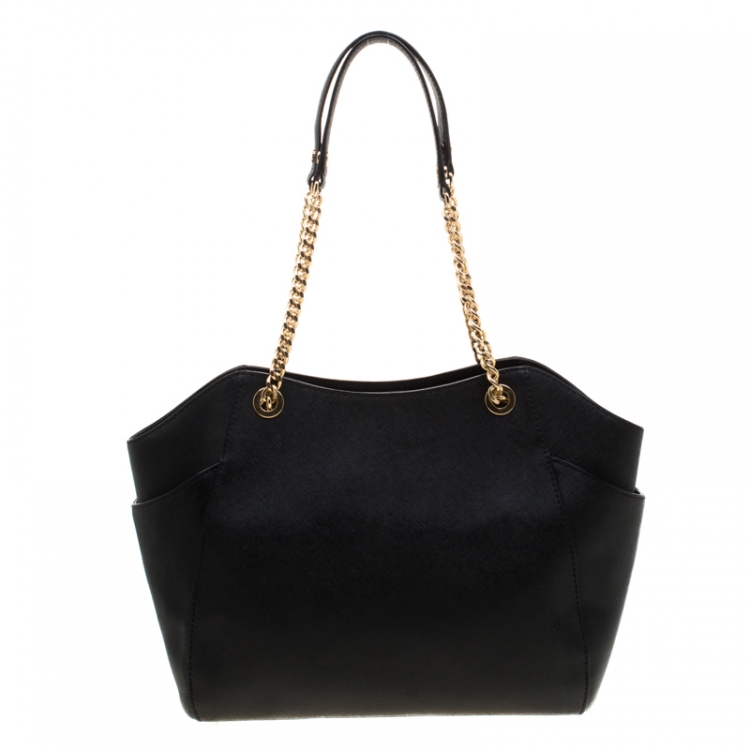 Pre Owned Michael Michael Kors Black Leather Jet Set Travel Chain Shoulder Bag