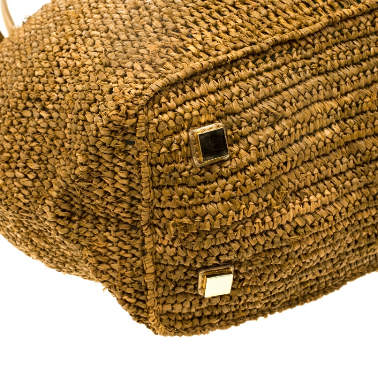 Pre Owned Michael Kors Brown/Gold Rafia and Leather Santorini Tote