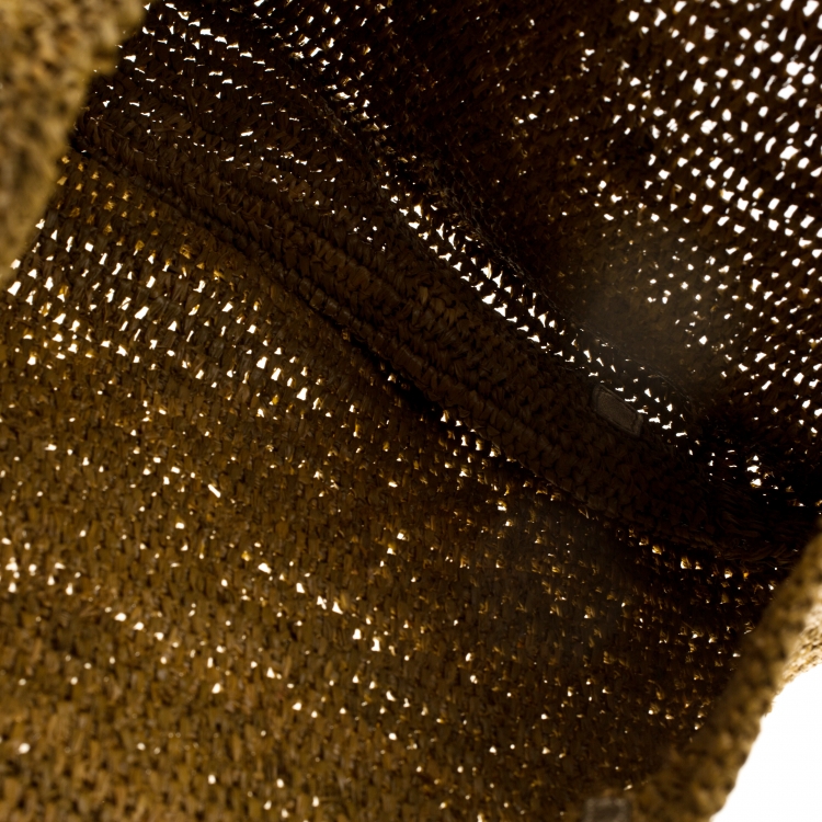 Pre Owned Michael Kors Brown/Gold Rafia and Leather Santorini Tote