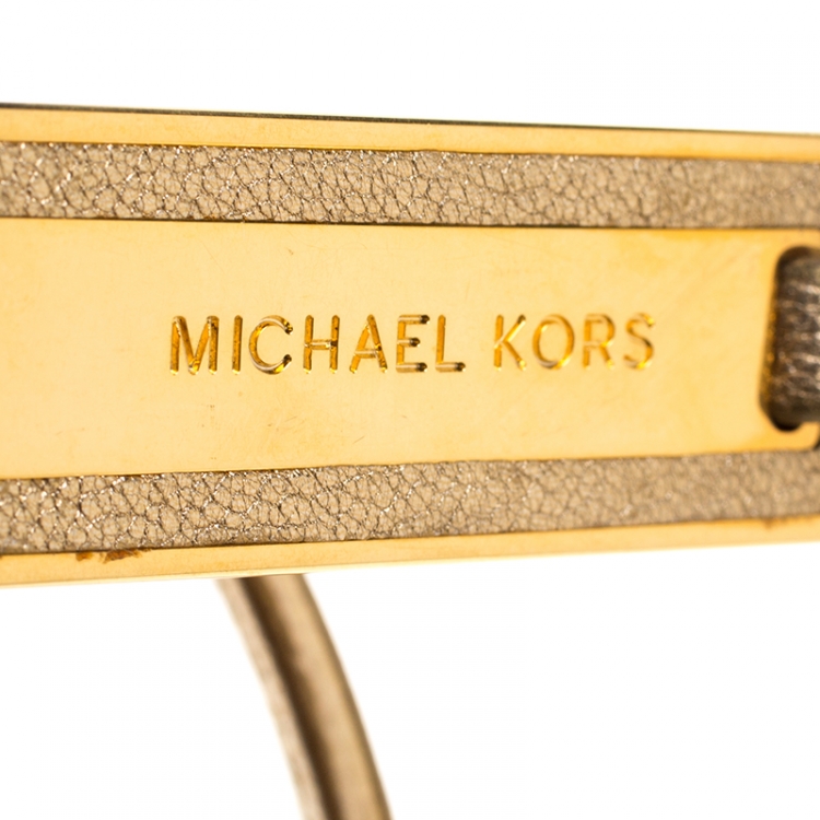 Pre Owned Michael Kors Brown/Gold Rafia and Leather Santorini Tote