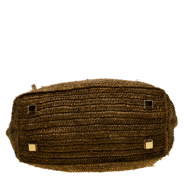 Pre Owned Michael Kors Brown/Gold Rafia and Leather Santorini Tote