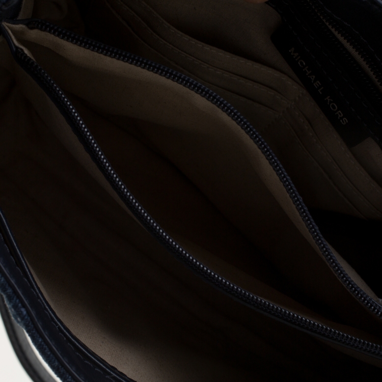 Pre Owned Michael Kors Blue Floral Denim Sloan Shoulder Bag