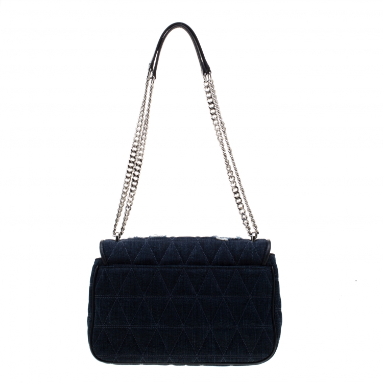 Pre Owned Michael Kors Blue Floral Denim Sloan Shoulder Bag