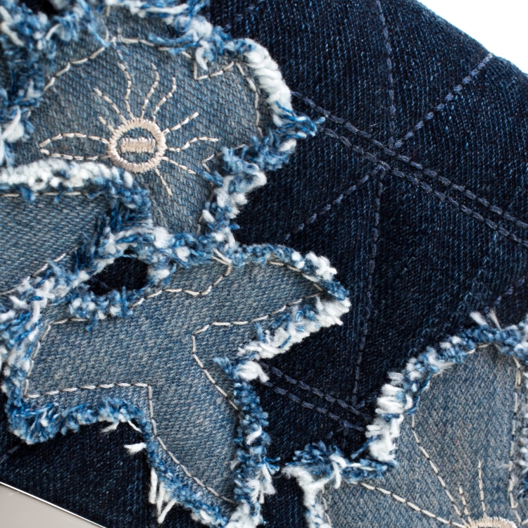 Pre Owned Michael Kors Blue Floral Denim Sloan Shoulder Bag