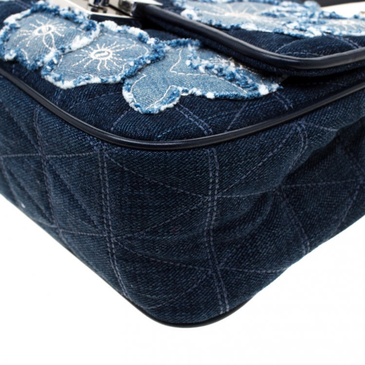 Pre Owned Michael Kors Blue Floral Denim Sloan Shoulder Bag