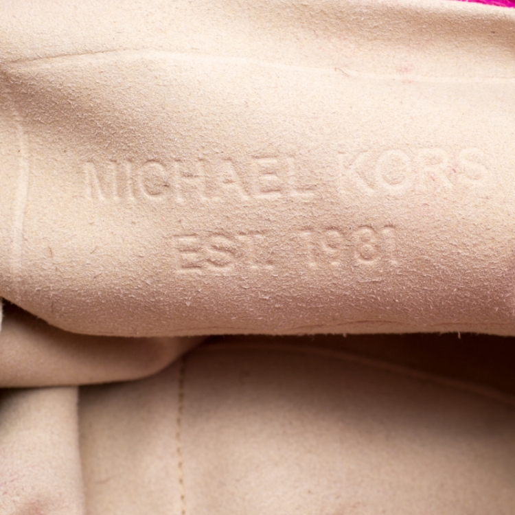 Pre Owned Michael Kors Pink Embossed Neoprene and Patent Leather Jet Set Tote