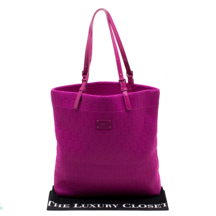 Pre Owned Michael Kors Pink Embossed Neoprene and Patent Leather Jet Set Tote