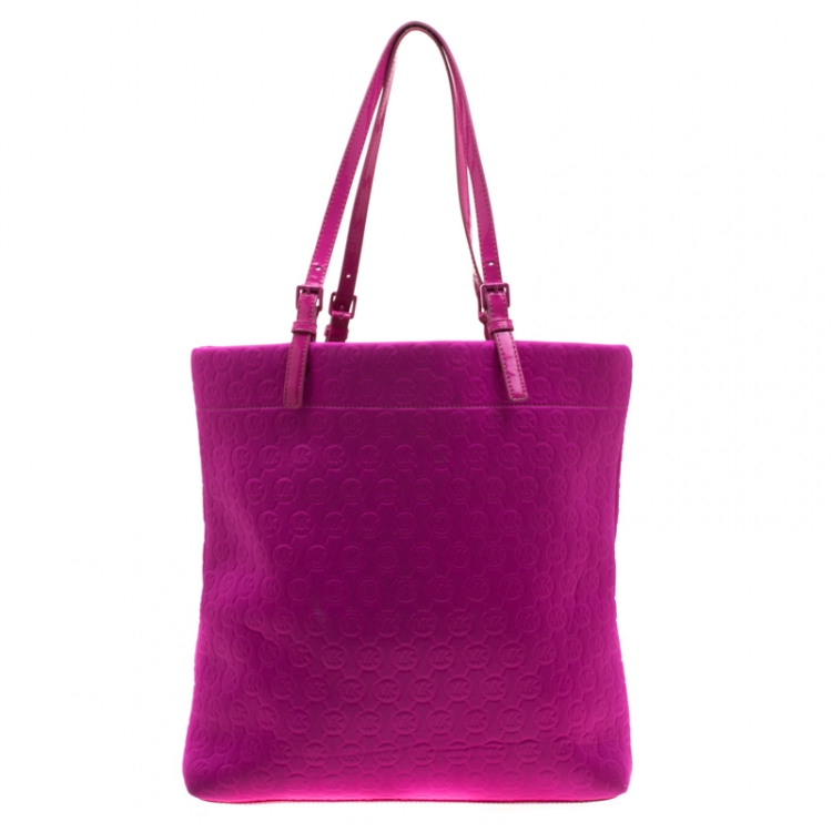 Pre Owned Michael Kors Pink Embossed Neoprene and Patent Leather Jet Set Tote