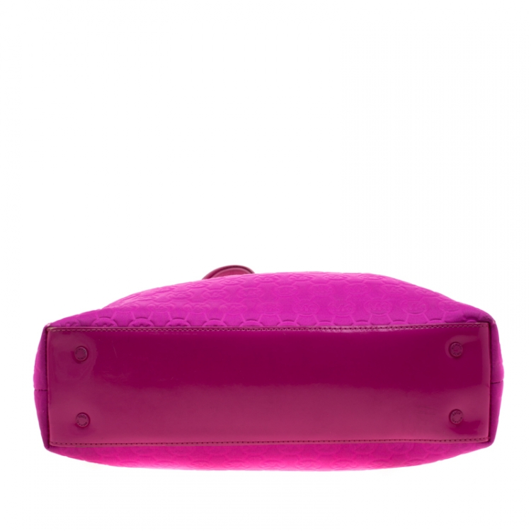 Pre Owned Michael Kors Pink Embossed Neoprene and Patent Leather Jet Set Tote