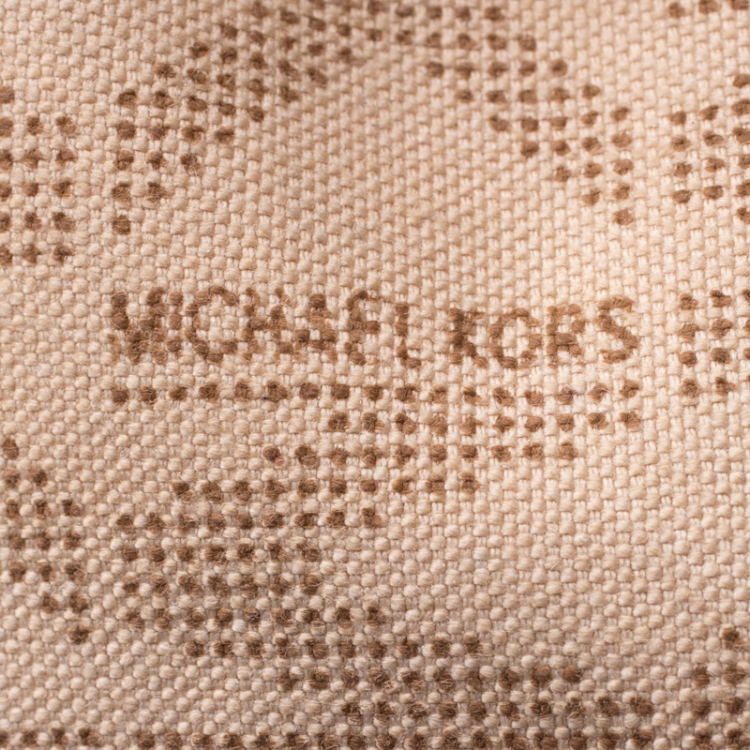 Pre Owned Michael Kors White/Blue Signature Coated Canvas Jet Set Tote