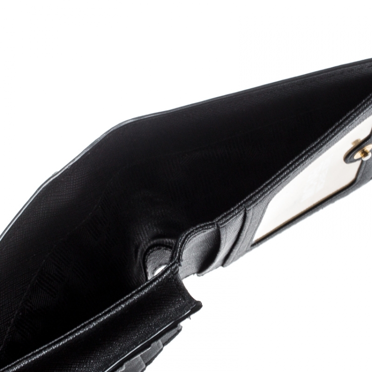 Pre Owned Michael Kors Black Leather Card Holder Wallet