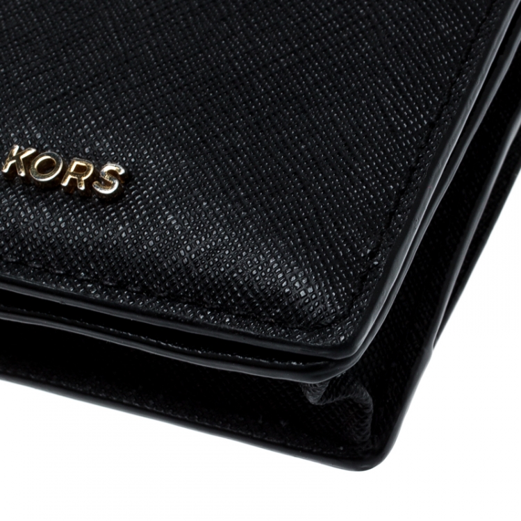 Pre Owned Michael Kors Black Leather Card Holder Wallet