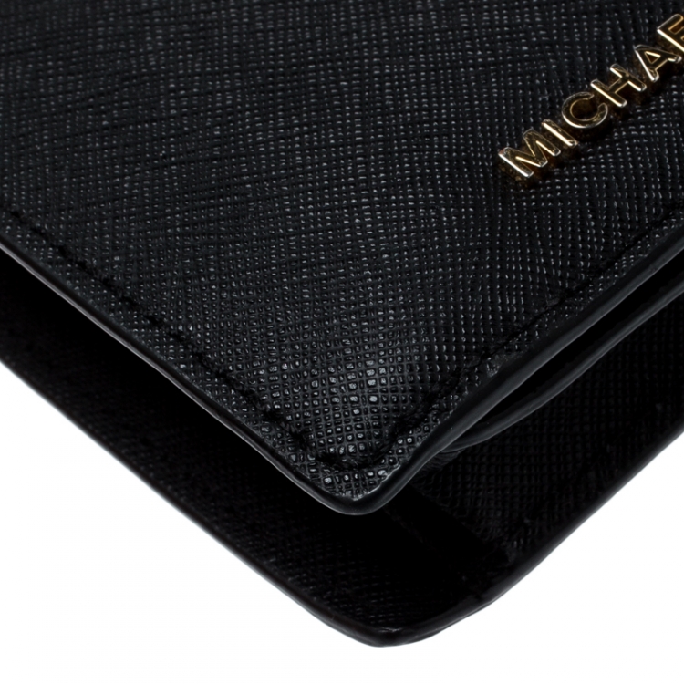 Pre Owned Michael Kors Black Leather Card Holder Wallet