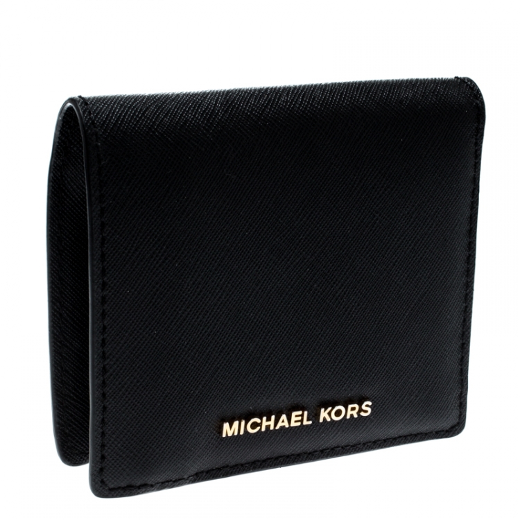 Pre Owned Michael Kors Black Leather Card Holder Wallet