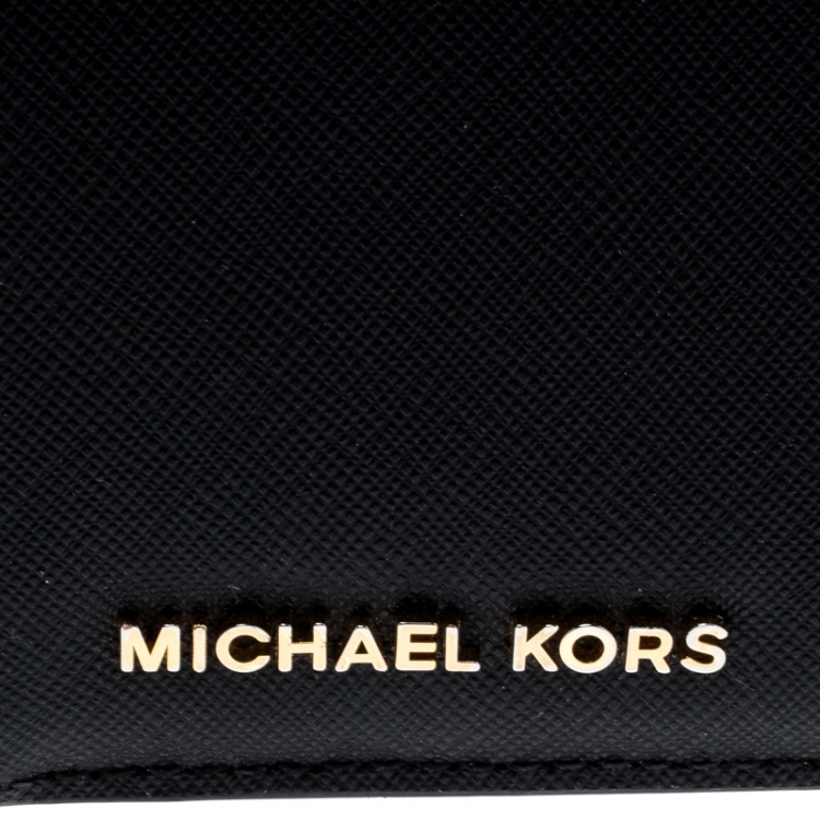 Pre Owned Michael Kors Black Leather Card Holder Wallet
