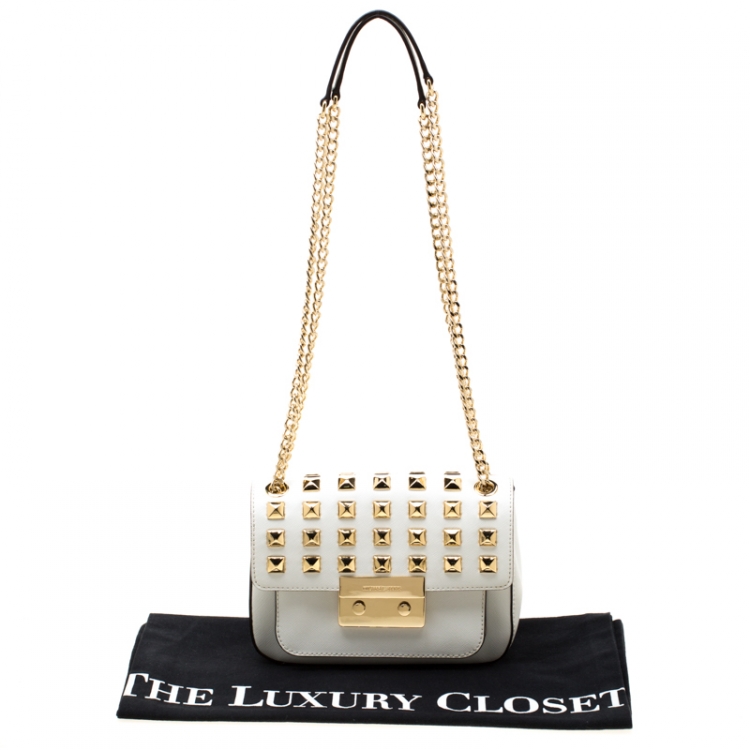 Pre Owned Michael Kors White Studded Leather Small Sloan Shoulder Bag