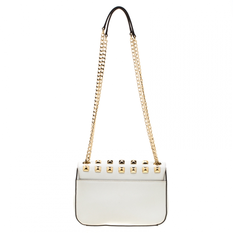 Pre Owned Michael Kors White Studded Leather Small Sloan Shoulder Bag