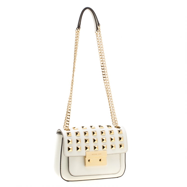 Pre Owned Michael Kors White Studded Leather Small Sloan Shoulder Bag
