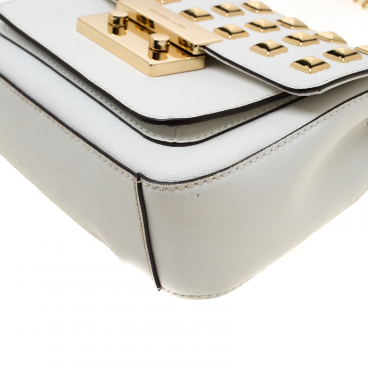 Pre Owned Michael Kors White Studded Leather Small Sloan Shoulder Bag