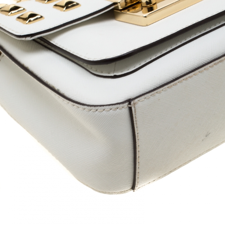 Pre Owned Michael Kors White Studded Leather Small Sloan Shoulder Bag
