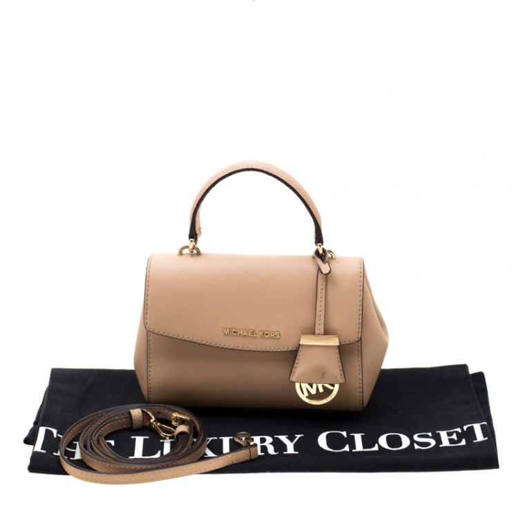 Pre Owned Michael Kors Beige Leather Extra Small Ava Crossbody Bag