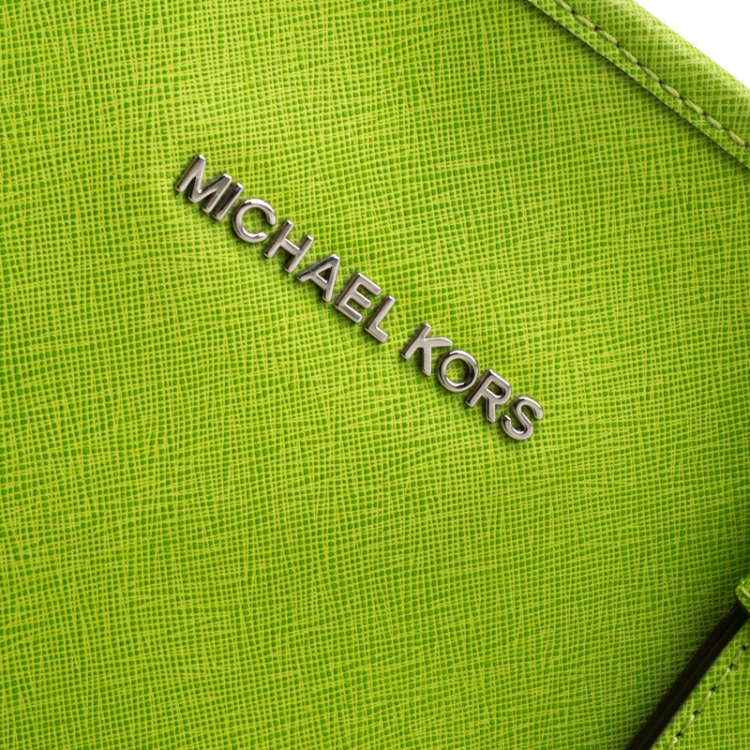 Pre Owned Michael Kors Neon Green Saffiano Leather Jet Set Tote 