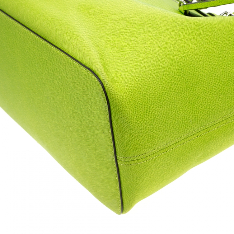 Pre Owned Michael Kors Neon Green Saffiano Leather Jet Set Tote 