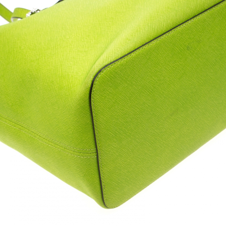 Pre Owned Michael Kors Neon Green Saffiano Leather Jet Set Tote 