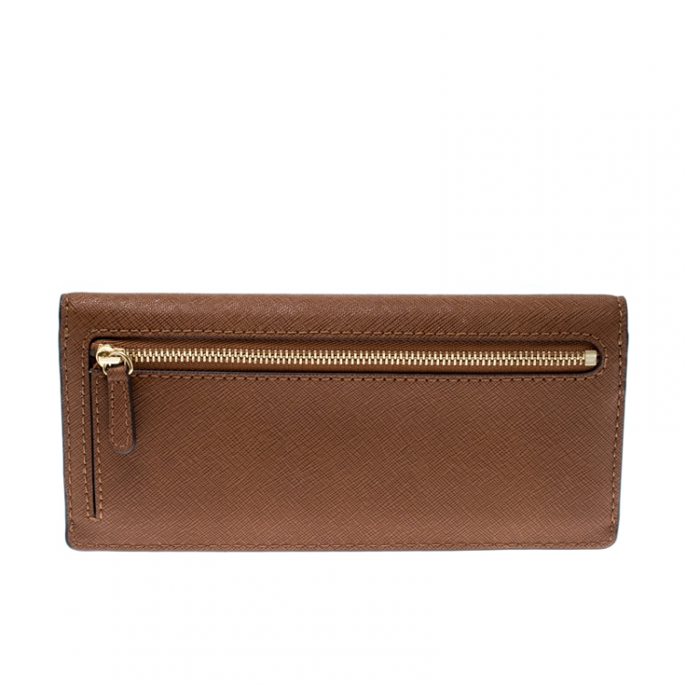 Pre Owned Michael Kors Brown Leather Jet Set Travel Wallet