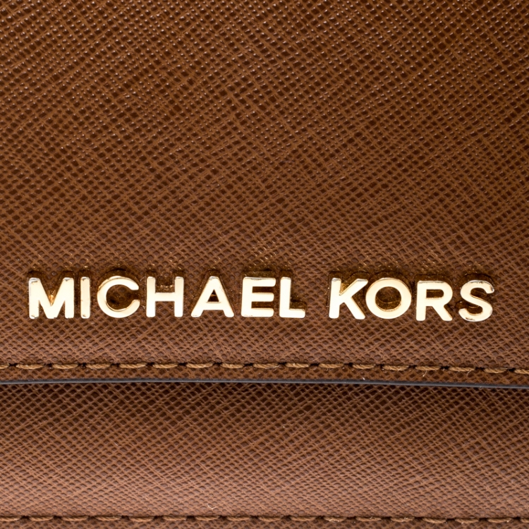 Pre Owned Michael Kors Brown Leather Jet Set Travel Wallet