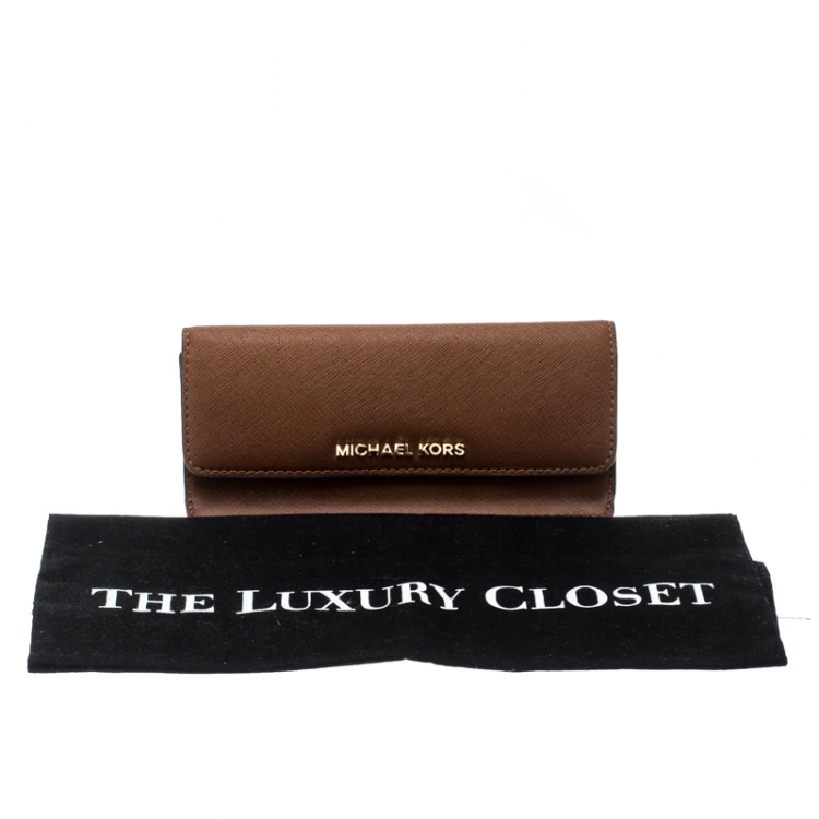 Pre Owned Michael Kors Brown Leather Jet Set Travel Wallet