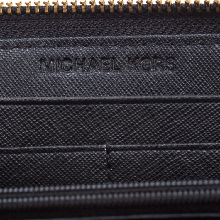Pre Owned Michael Kors Black Croc Embossed Leather Zip Around Wallet