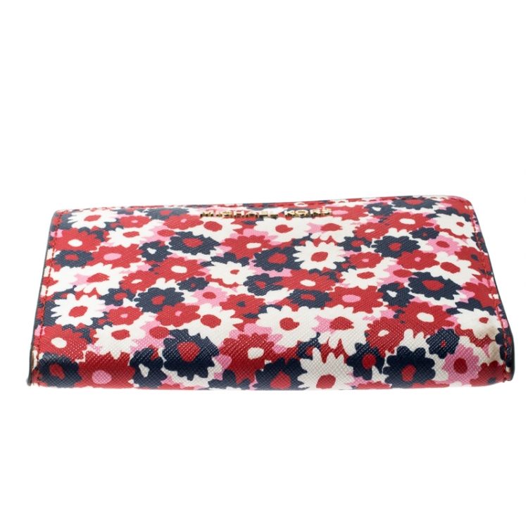 Pre Owned Michael Kors Multicolor Floral Begonia Leather Compact Wallet