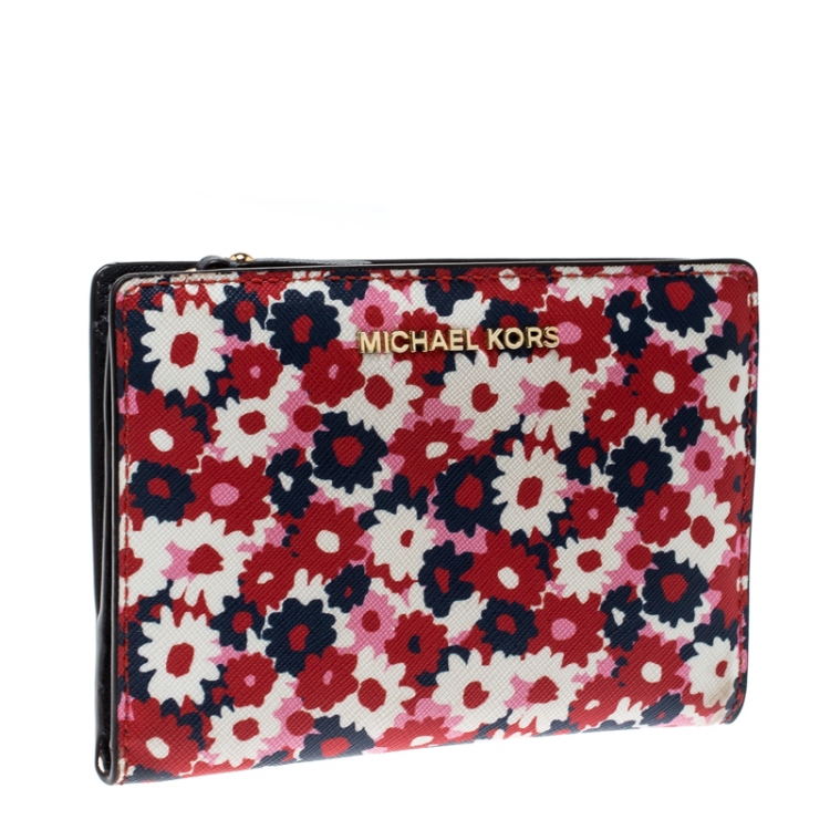 Pre Owned Michael Kors Multicolor Floral Begonia Leather Compact Wallet
