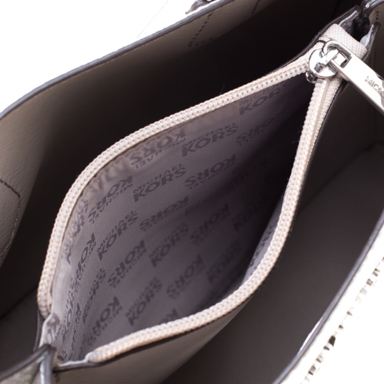 Pre Owned Michael Kors Silver Metallic Snakeskin Embossed Leather Medium Adele Tote