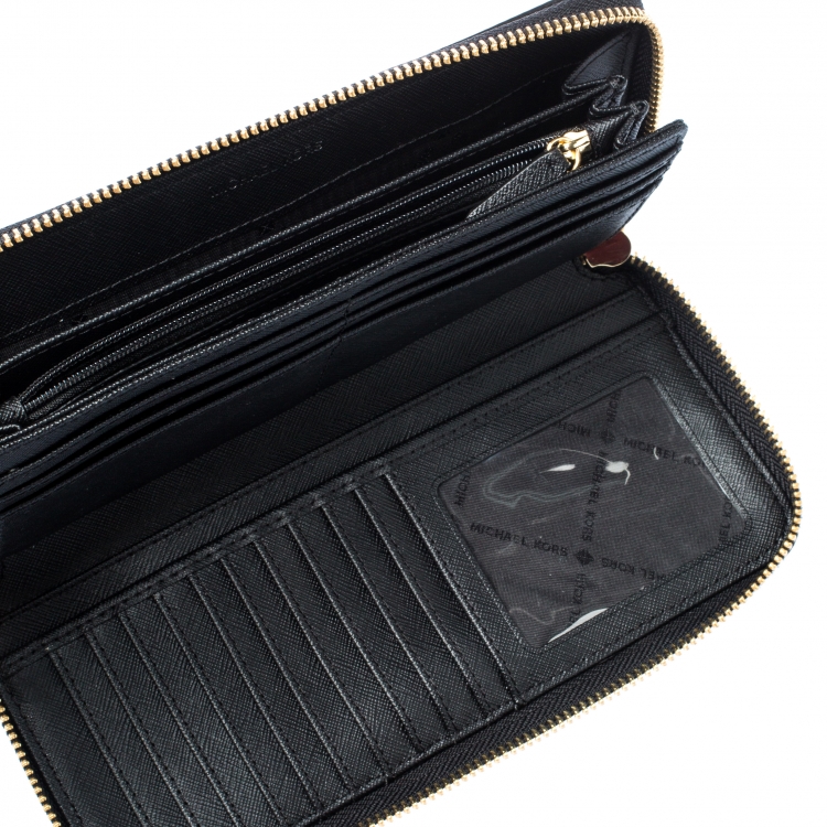 Pre Owned Michael Kors Black Leather Zip Around Wallet