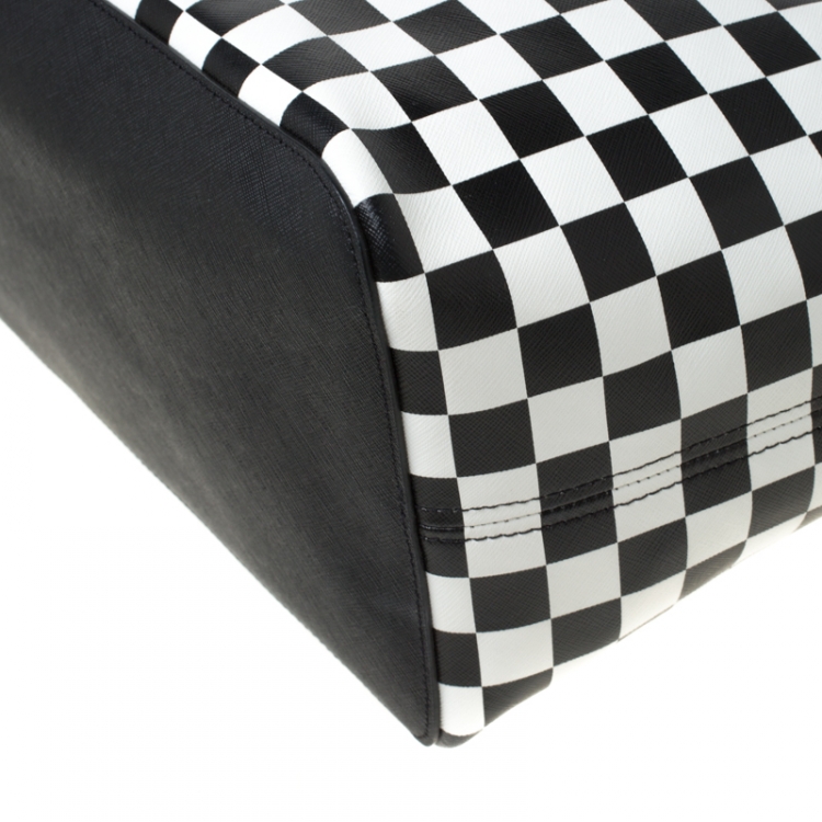 Pre Owned Michael Kors Black/White Saffiano Leather Jet Set Checkered Tote