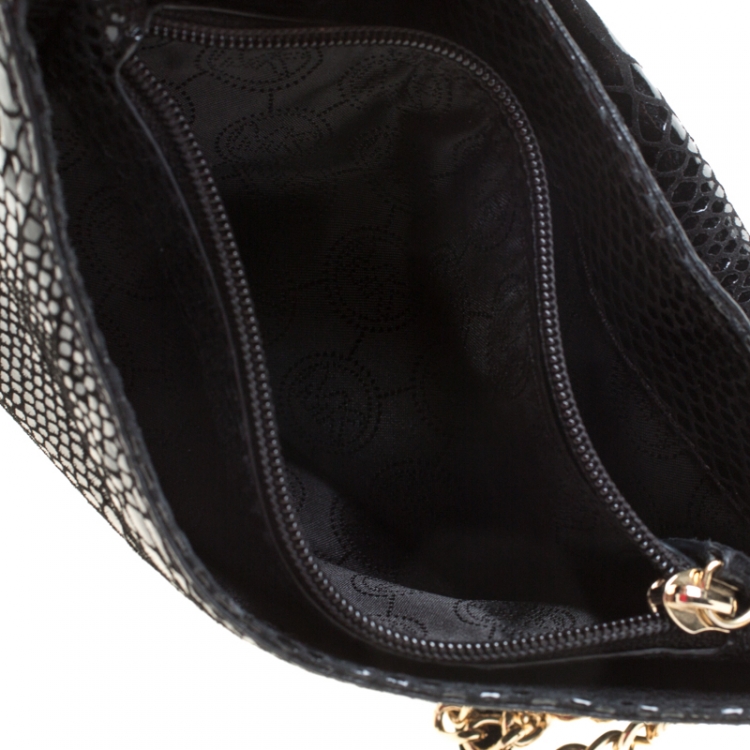 Pre Owned Michael Kors Black Python Embossed Leather Fulton Crossbody Bag