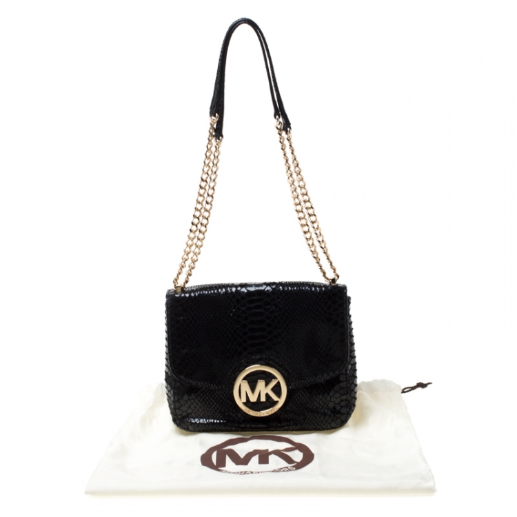 Pre Owned Michael Kors Black Python Embossed Leather Fulton Crossbody Bag