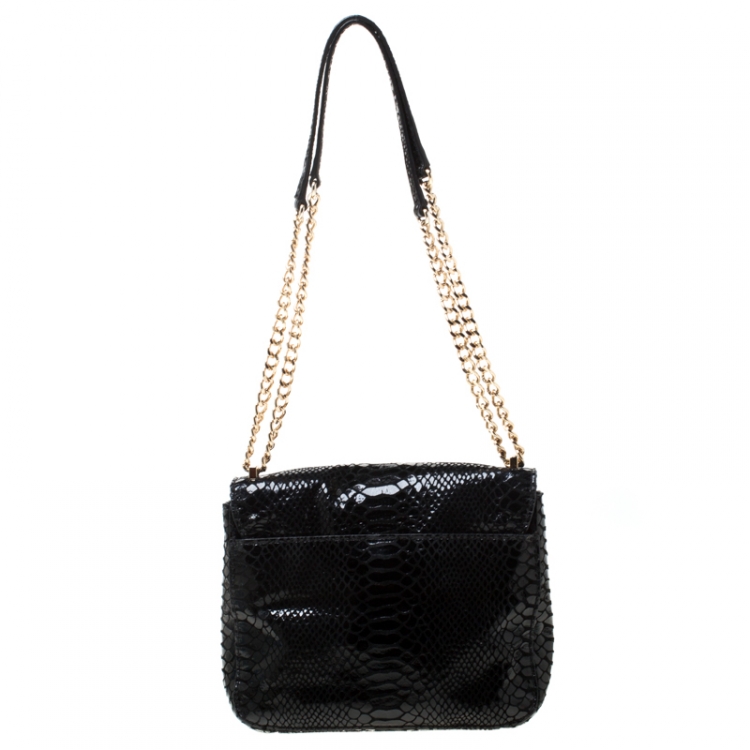 Pre Owned Michael Kors Black Python Embossed Leather Fulton Crossbody Bag