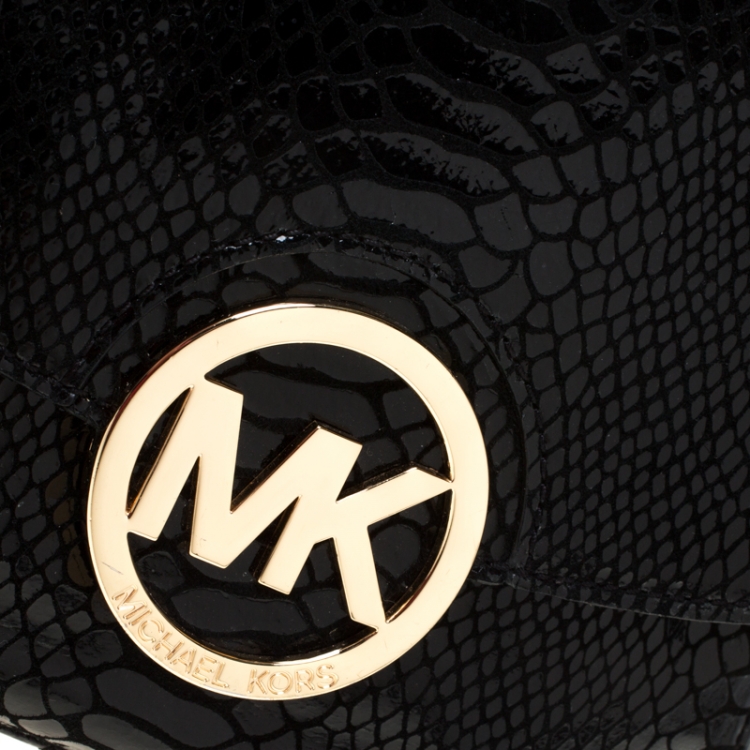 Pre Owned Michael Kors Black Python Embossed Leather Fulton Crossbody Bag