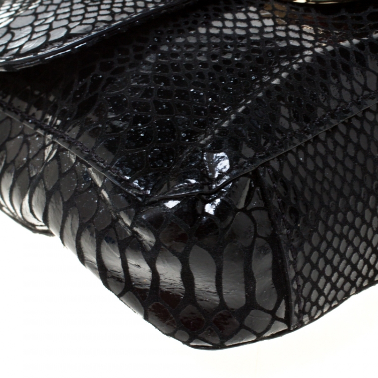 Pre Owned Michael Kors Black Python Embossed Leather Fulton Crossbody Bag