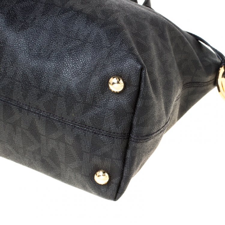 Pre Owned MICHAEL Michael Kors Black Signature Coated Canvas and Leather Tote