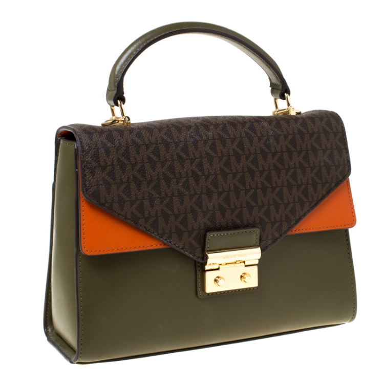 Pre Owned Michael Kors Multicolor Leather and Coated Canvas Sloan Top Handle Bag