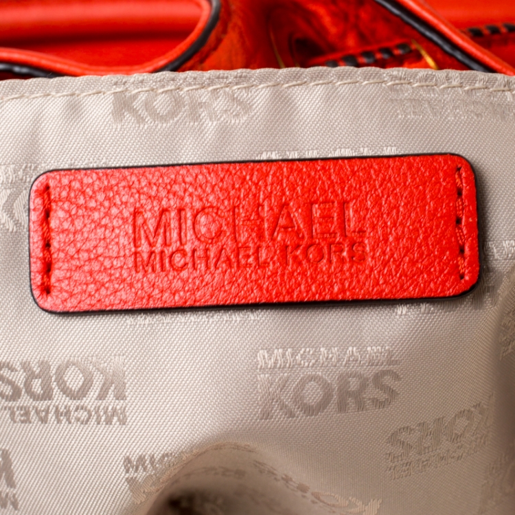 Pre Owned Michael Michael Kors Orange Leather Drawstring Shoulder Bag