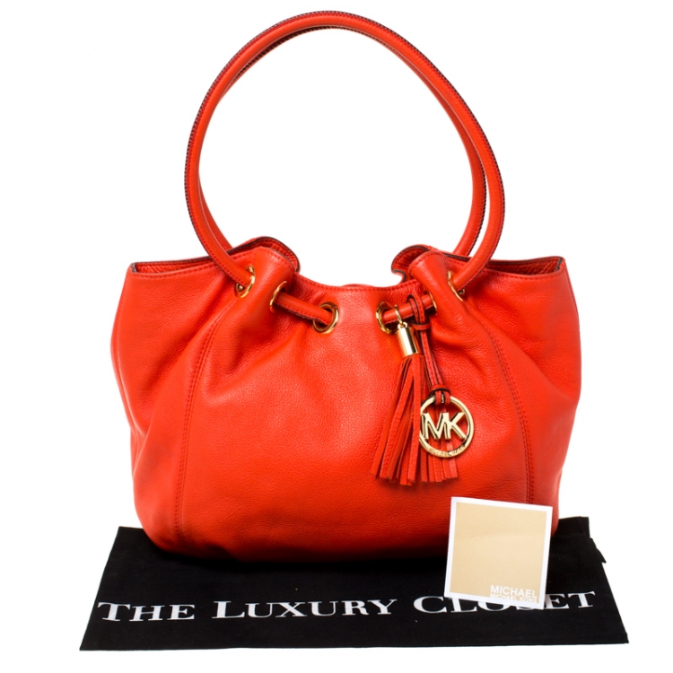 Pre Owned Michael Michael Kors Orange Leather Drawstring Shoulder Bag