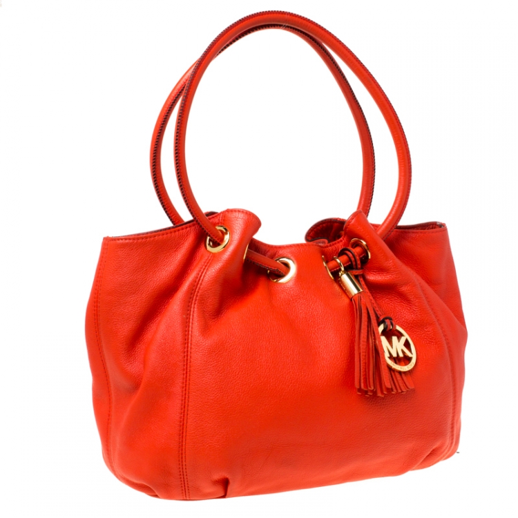Pre Owned Michael Michael Kors Orange Leather Drawstring Shoulder Bag