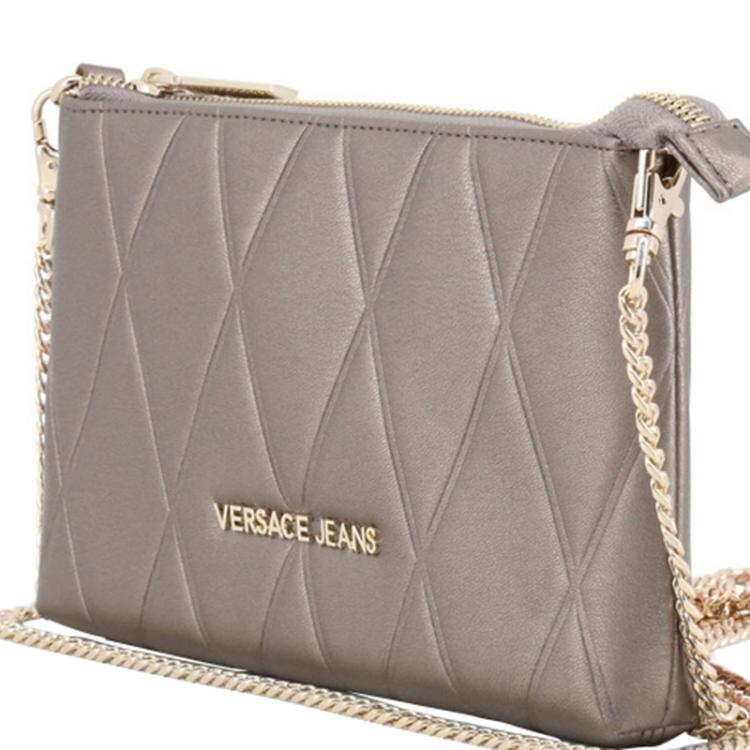 Pre Owned Versace Jeans Gray Quilted Faux Leather Clutch Bag