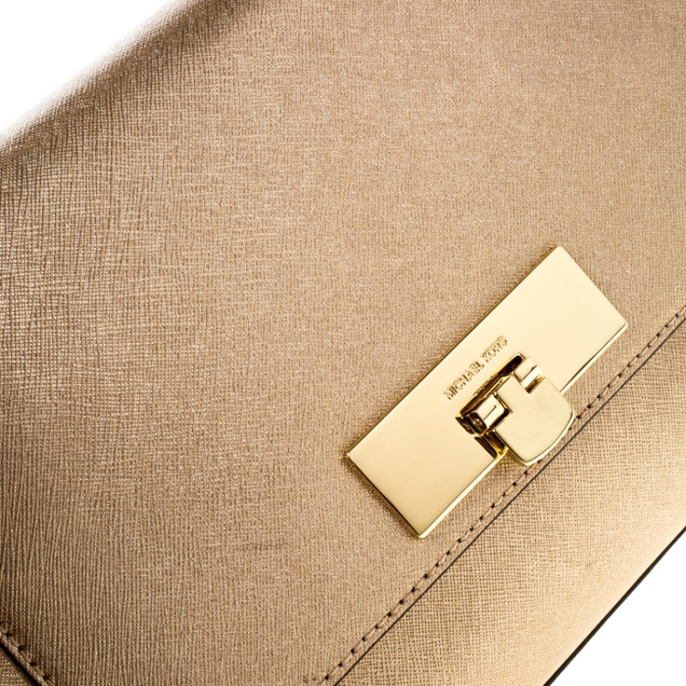Pre Owned MICHAEL Michael Kors Metallic Gold Leather Top Handle Bag
