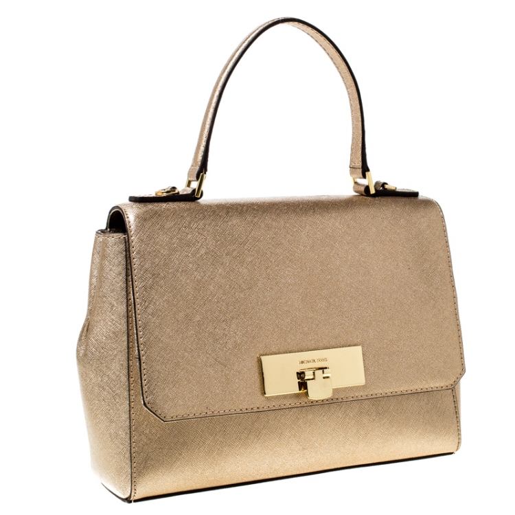Pre Owned MICHAEL Michael Kors Metallic Gold Leather Top Handle Bag
